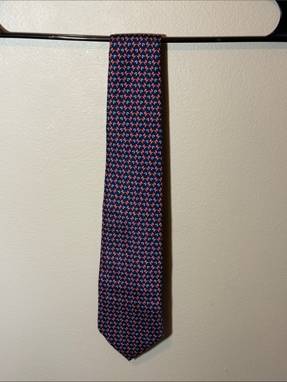 Salvatore Ferragamo Navy Tie with Red Repeat Motif